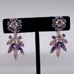 Rare Sherman Blush Pink & Purple Daisy Floral Spray Dangle Earrings | 1.6”